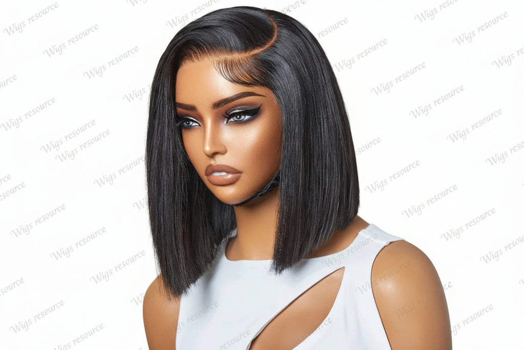 Brazilian Glueless Lace Frontal Wig: HD Transparent Short Bob with Pre-Plucked Closure (13x4)