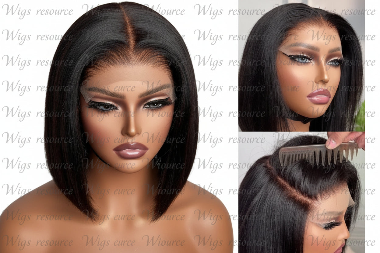 Brazilian Glueless Lace Frontal Wig: HD Transparent Short Bob with Pre-Plucked Closure (13x4)