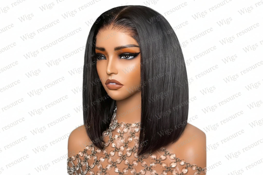 Brazilian Glueless Lace Frontal Wig: HD Transparent Short Bob with Pre-Plucked Closure (13x4)