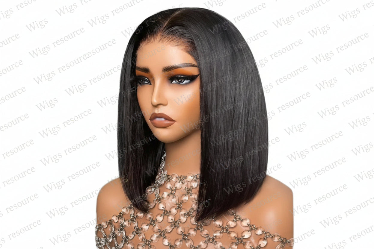 Brazilian Glueless Lace Frontal Wig: HD Transparent Short Bob with Pre-Plucked Closure (13x4)