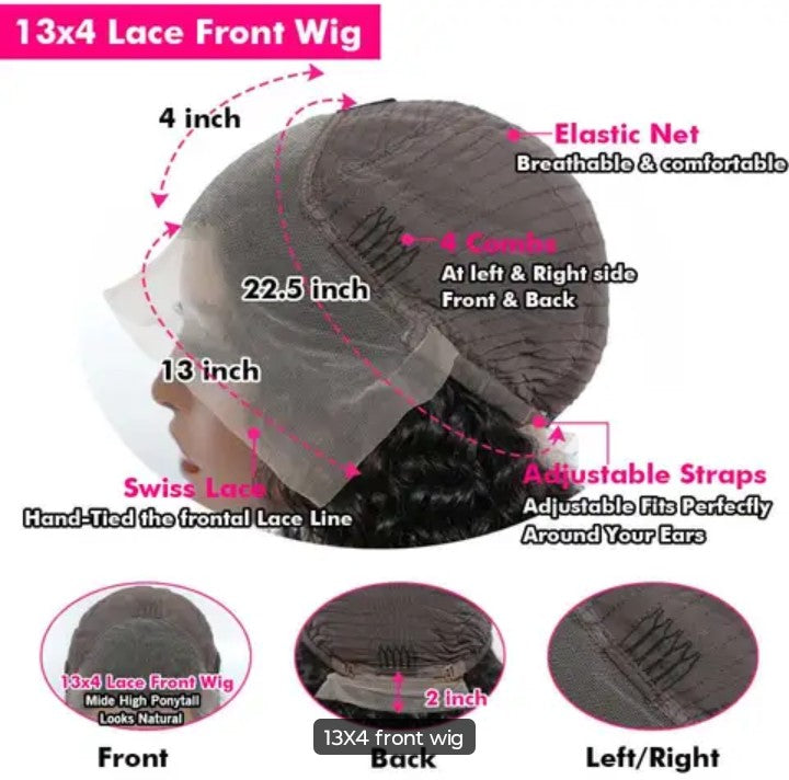 Brazilian Glueless Lace Frontal Wig: HD Transparent Short Bob with Pre-Plucked Closure (13x4)