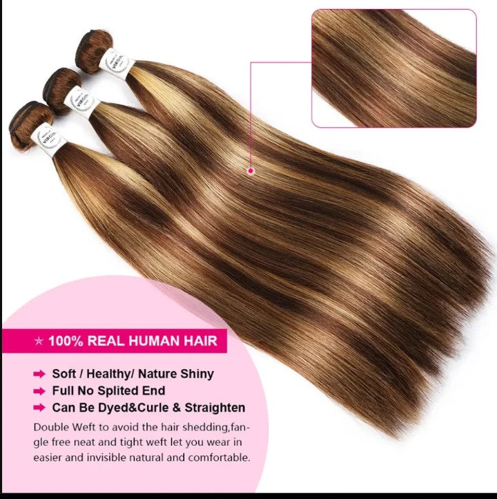 10A 12A Highlighted Remy Brazilian Human Hair Bundles 3pc