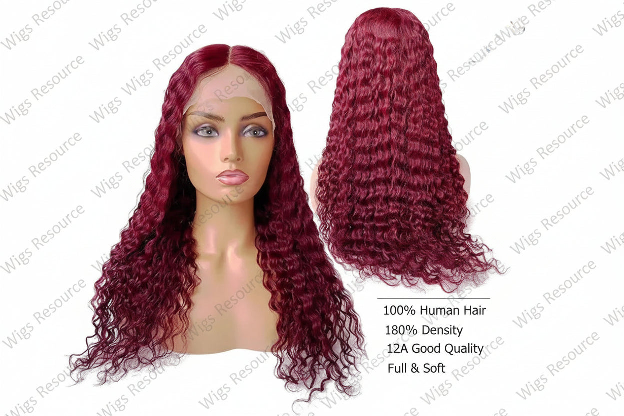 Natural Burgundy Frontal Lace Wig - 100% Virgin Human Hair (13"x 4")