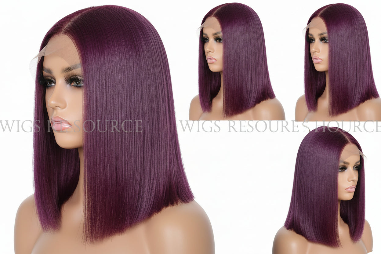Natural Burgundy Frontal Lace Wig - 100% Virgin Human Hair (13"x 4")
