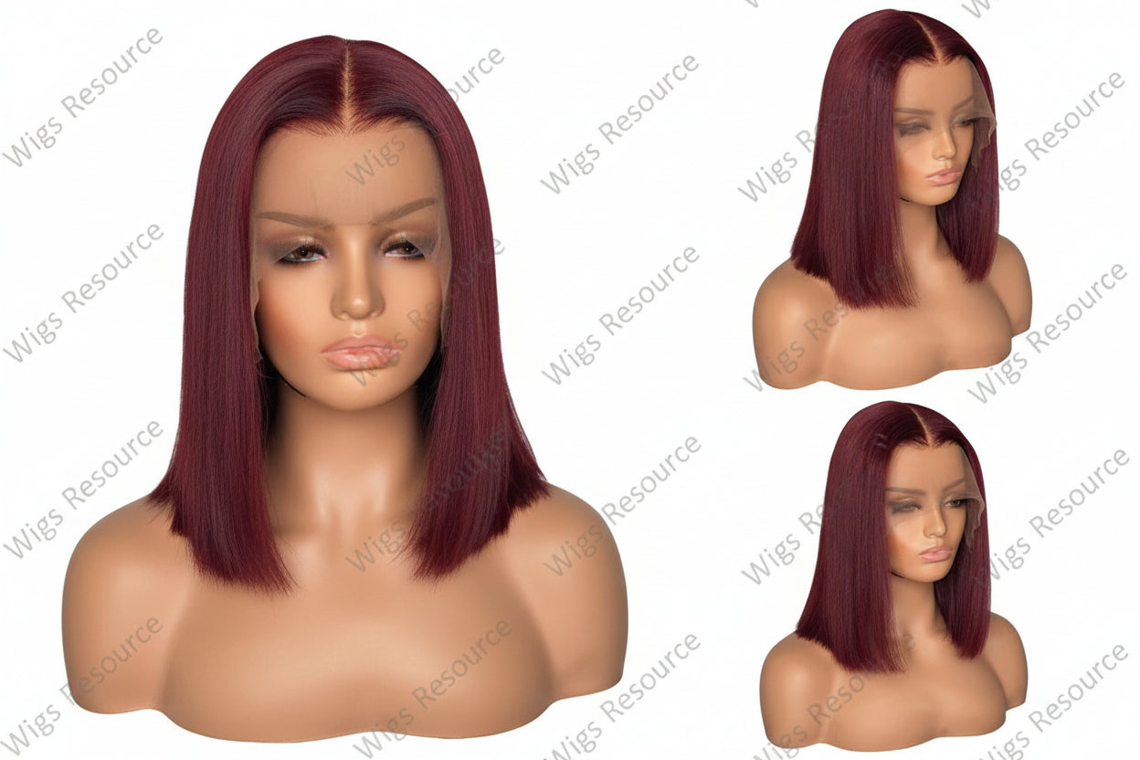 Natural Burgundy Frontal Lace Wig - 100% Virgin Human Hair (13"x 4")